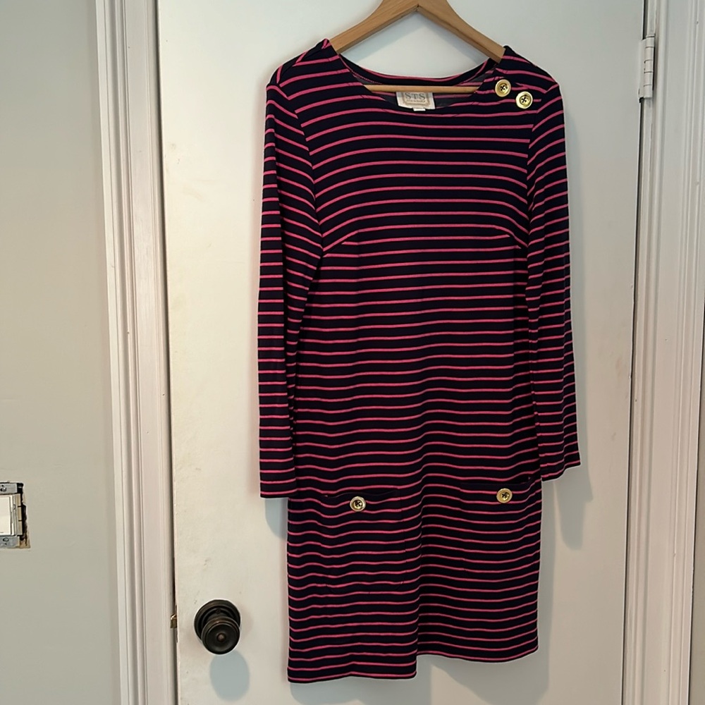 Sail to Sable long sleeved pink/blue striped dress-small